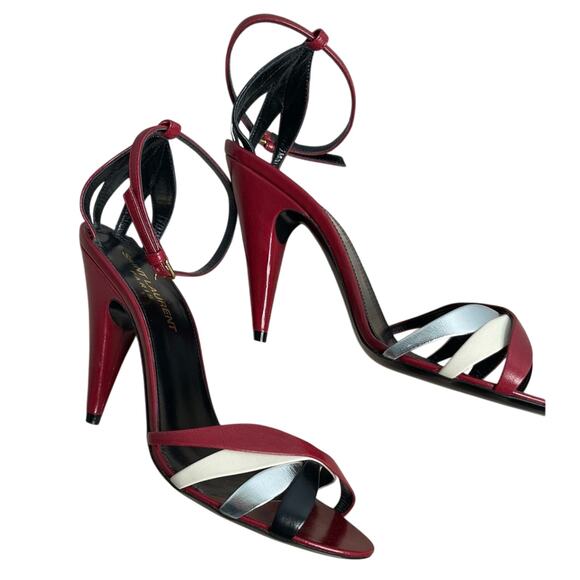 Saint Laurent Calfskin Kristen 95 Sandal Heels 36 Red Multicolor NEW Size 6 - Picture 4 of 7
